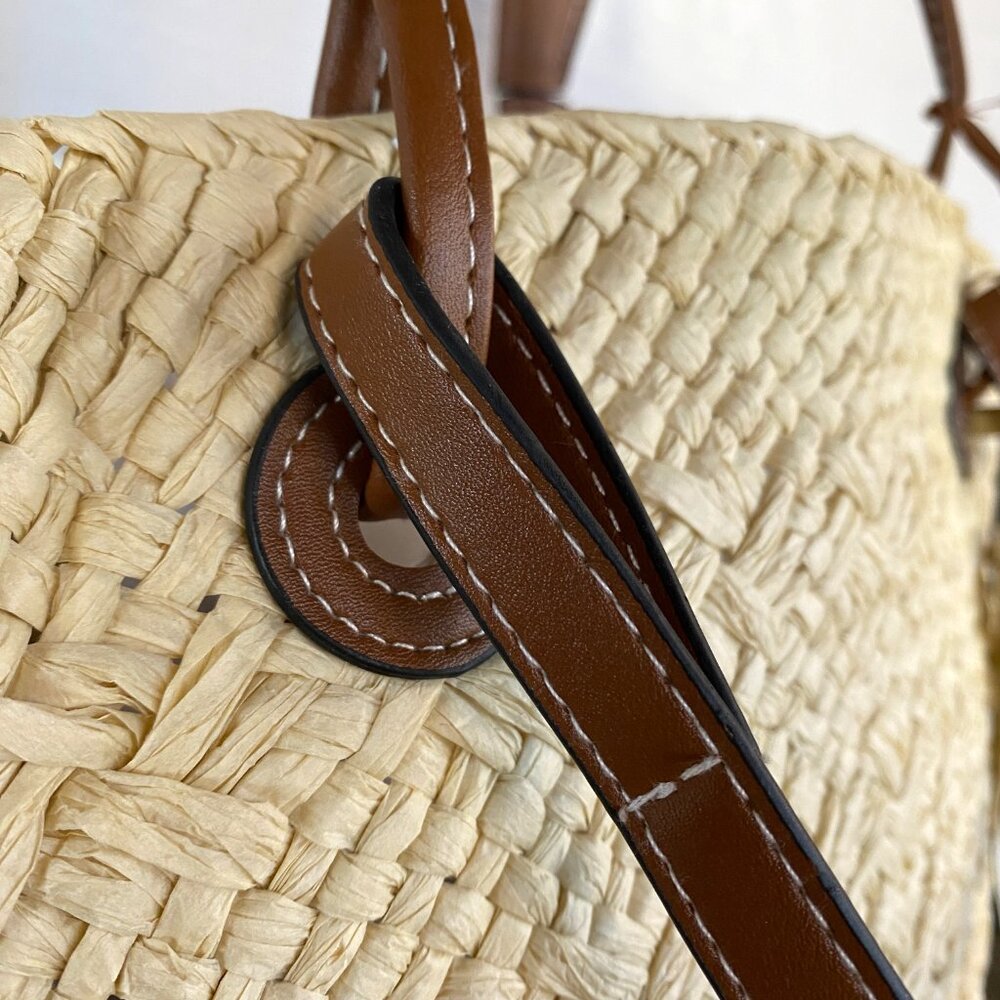 Saks Fifth Avenue Natural Straw Tote with Brown Leather Straps - Picture 7 of 11